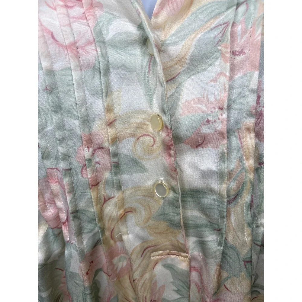 Vintage Aria Womens Pink Green Floral Nightgown Laced Sz M Shabby Chic Victorian